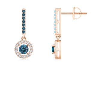 3.3mm AAA Floating Round Blue Diamond Halo Drop Earrings in Rose Gold