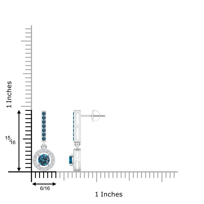 4.3mm AAA Floating Round Blue Diamond Halo Drop Earrings in White Gold Product Image