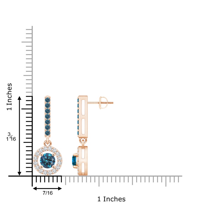5.4mm AAA Floating Round Blue Diamond Halo Drop Earrings in Rose Gold product image