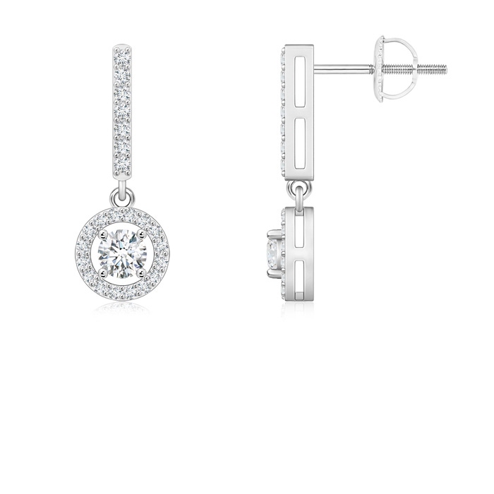 3.3mm GVS2 Floating Round Diamond Halo Drop Earrings in White Gold