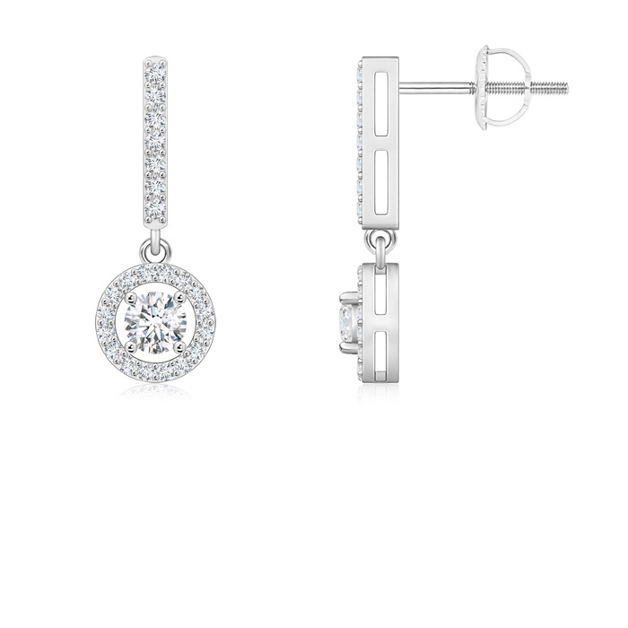 3.3mm GVS2 Floating Round Diamond Halo Drop Earrings in White Gold 