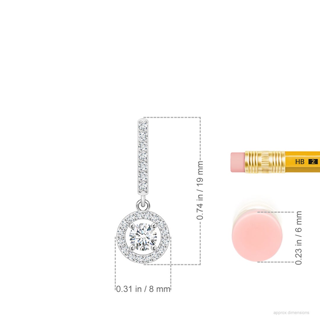3.3mm GVS2 Floating Round Diamond Halo Drop Earrings in White Gold - ruler