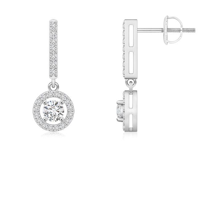 3.3mm HSI2 Floating Round Diamond Halo Drop Earrings in 18K White Gold