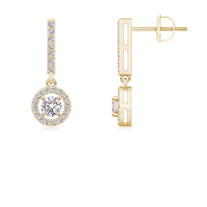 3.3mm IJI1I2 Floating Round Diamond Halo Drop Earrings in 9K Yellow Gold 