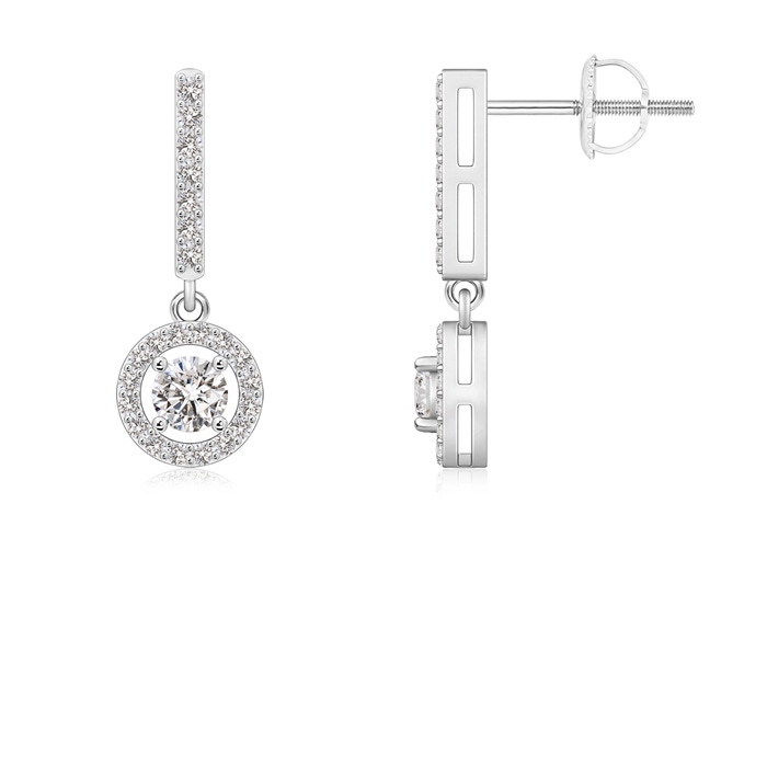 3.3mm IJI1I2 Floating Round Diamond Halo Drop Earrings in White Gold 