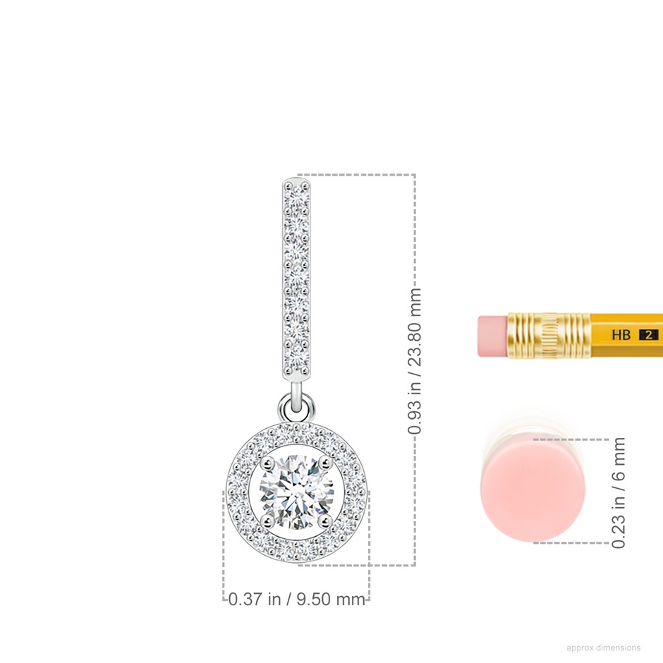 4.3mm GVS2 Floating Round Diamond Halo Drop Earrings in P950 Platinum ruler