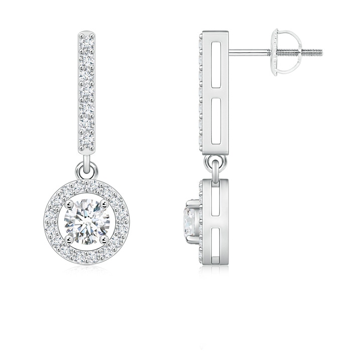 4.3mm GVS2 Floating Round Diamond Halo Drop Earrings in White Gold 