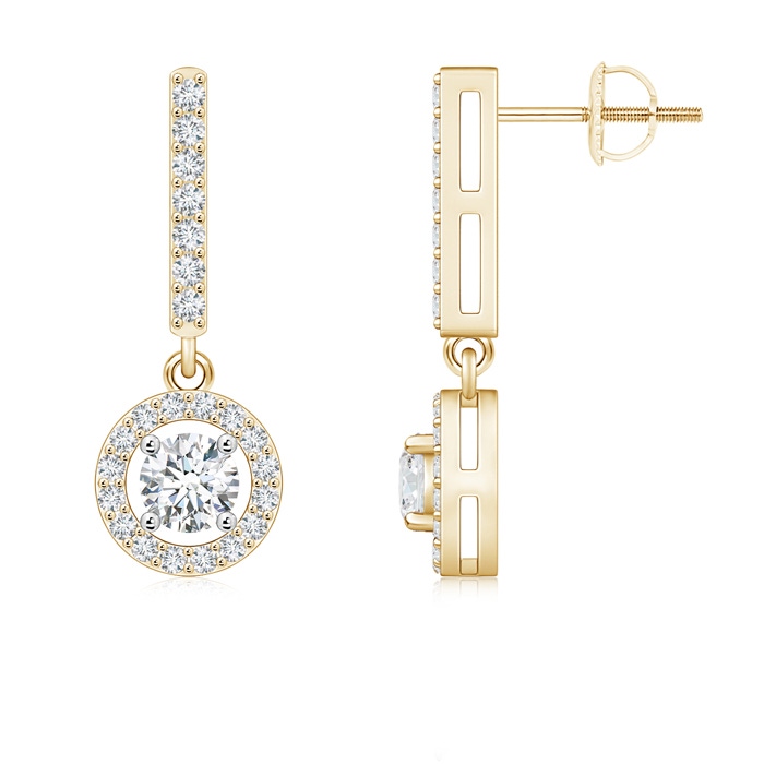 4.3mm GVS2 Floating Round Diamond Halo Drop Earrings in Yellow Gold 