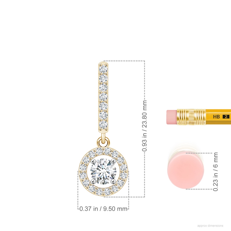 4.3mm GVS2 Floating Round Diamond Halo Drop Earrings in Yellow Gold ruler