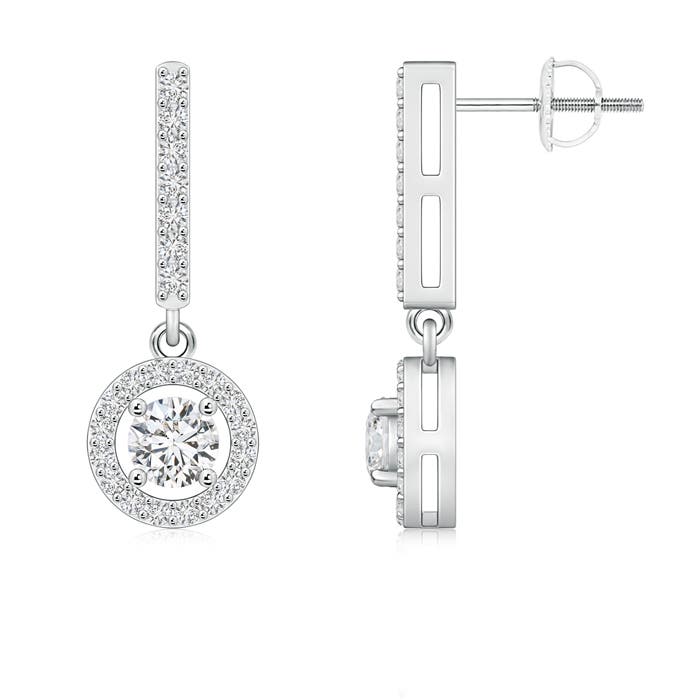 4.3mm HSI2 Floating Round Diamond Halo Drop Earrings in 18K White Gold