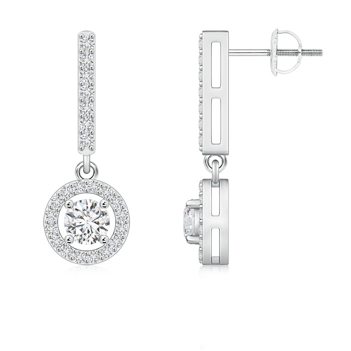 4.3mm HSI2 Floating Round Diamond Halo Drop Earrings in White Gold