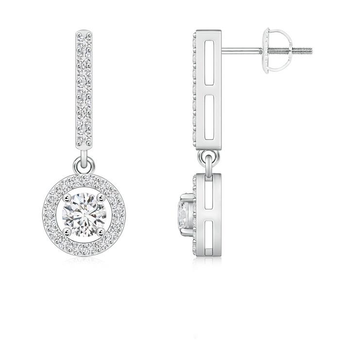 4.3mm HSI2 Floating Round Diamond Halo Drop Earrings in White Gold 