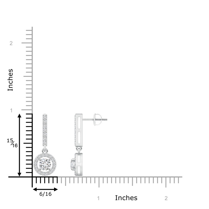 4.3mm HSI2 Floating Round Diamond Halo Drop Earrings in White Gold ruler