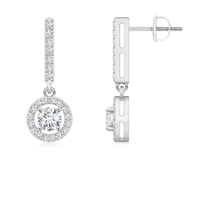 4mm GVS2 Floating Round Diamond Halo Drop Earrings in P950 Platinum 