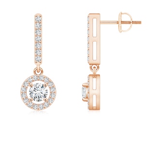 4mm GVS2 Floating Round Diamond Halo Drop Earrings in Rose Gold