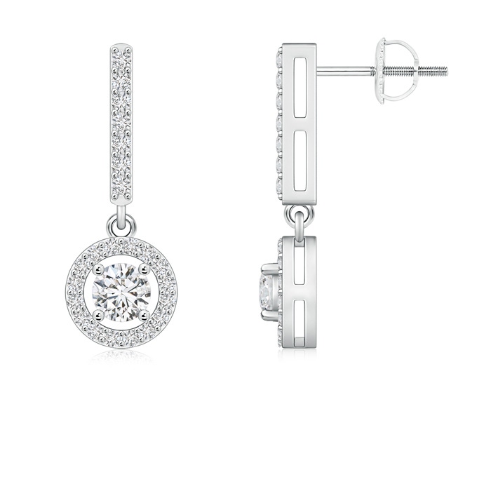 4mm HSI2 Floating Round Diamond Halo Drop Earrings in White Gold