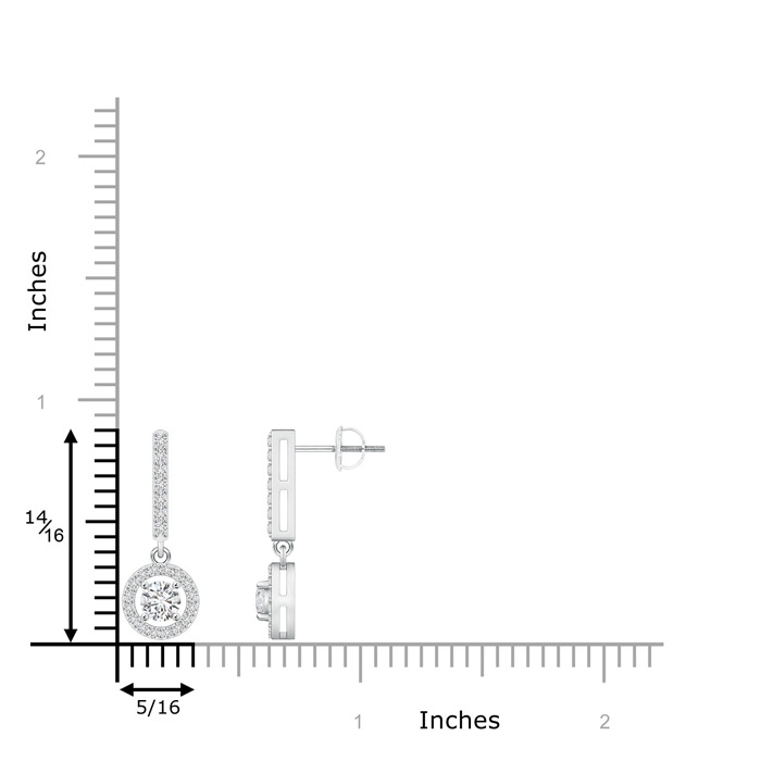 4mm HSI2 Floating Round Diamond Halo Drop Earrings in White Gold ruler