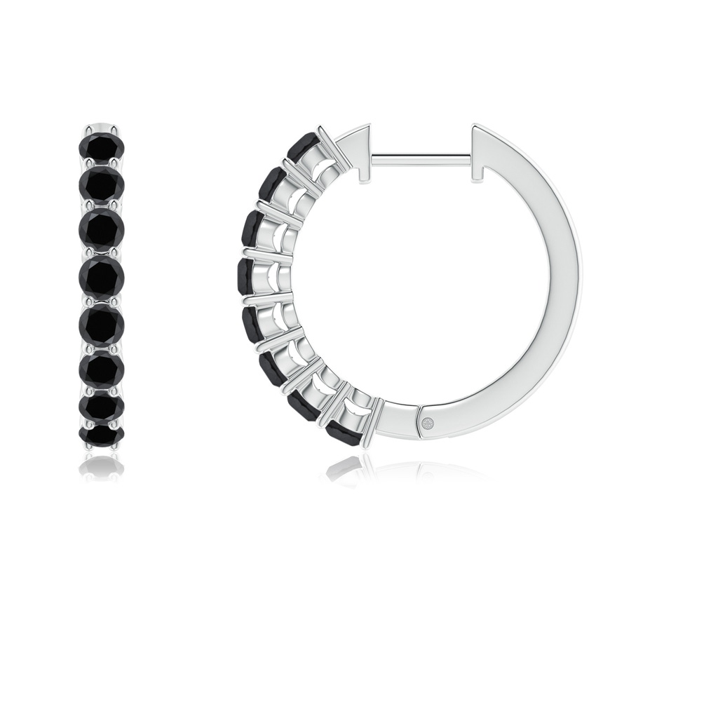 2.3mm AA Airline-Set Black Diamond Hinged Hoop Earrings in White Gold Side-1