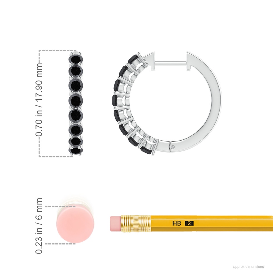 2.5mm A Airline-Set Black Diamond Hinged Hoop Earrings in White Gold ruler