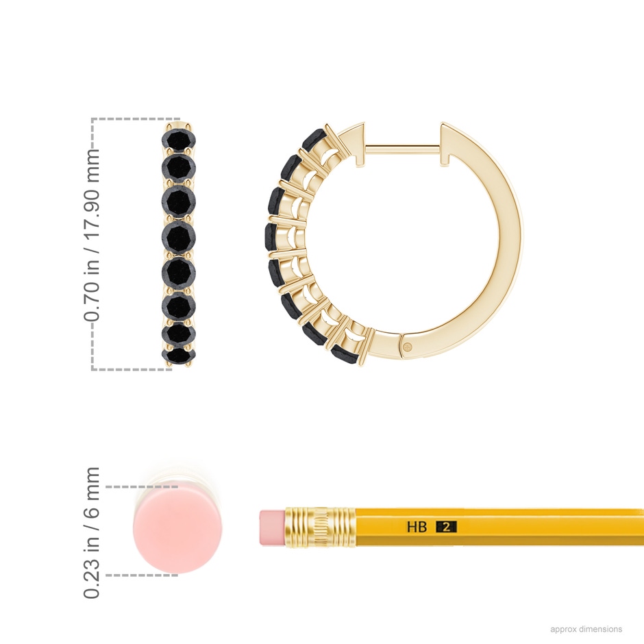 2.5mm A Airline-Set Black Diamond Hinged Hoop Earrings in Yellow Gold ruler
