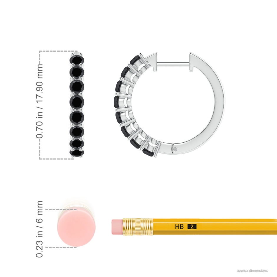 2.5mm AA Airline-Set Black Diamond Hinged Hoop Earrings in P950 Platinum ruler
