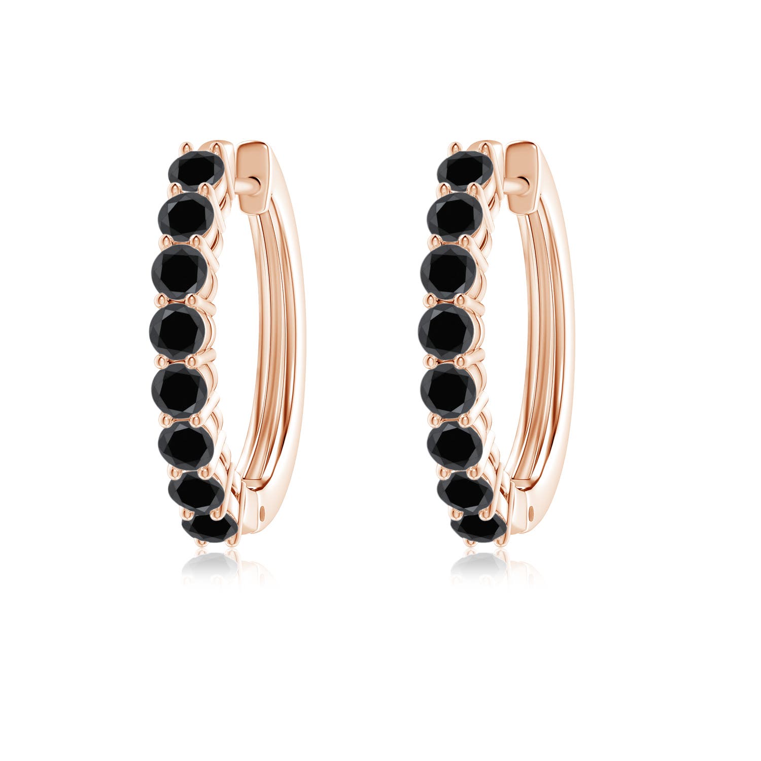 2.5mm AA Airline-Set Black Diamond Hinged Hoop Earrings in Rose Gold