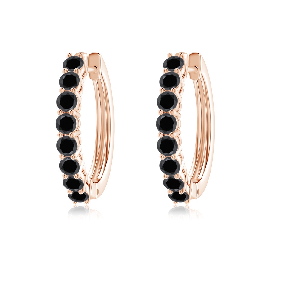 2.5mm AA Airline-Set Black Diamond Hinged Hoop Earrings in Rose Gold 