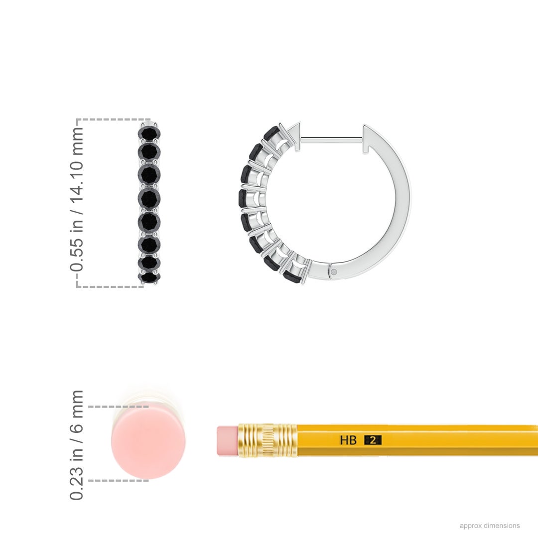 2mm A Airline-Set Black Diamond Hinged Hoop Earrings in P950 Platinum - ruler