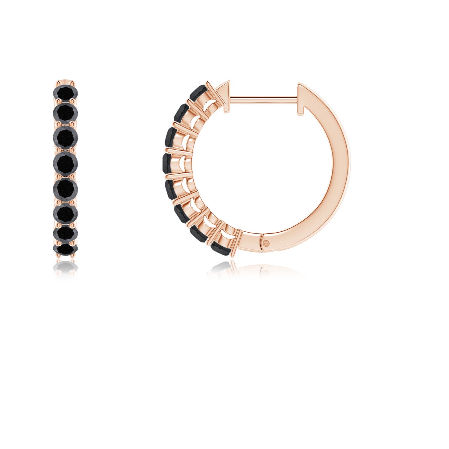 2mm A Airline-Set Black Diamond Hinged Hoop Earrings in Rose Gold
