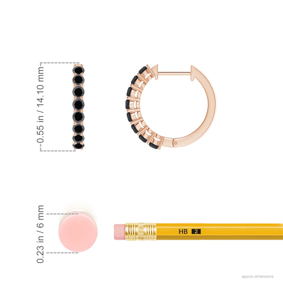 2mm A Airline-Set Black Diamond Hinged Hoop Earrings in Rose Gold ruler