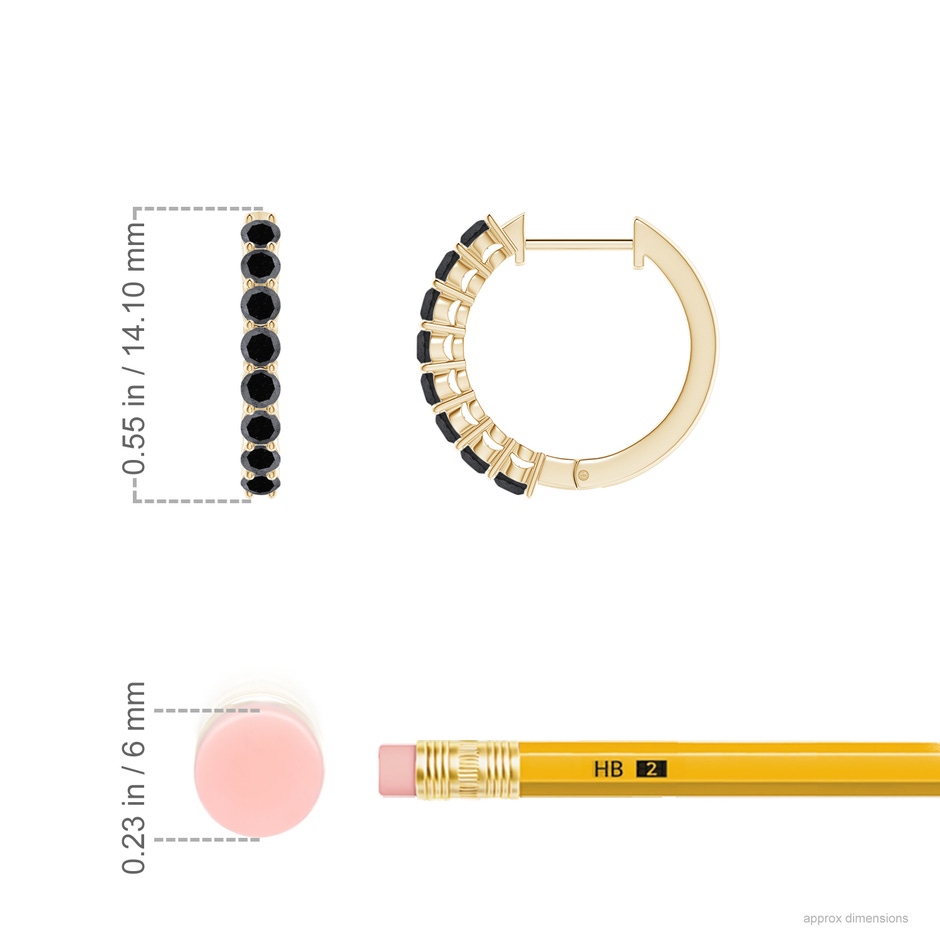 2mm A Airline-Set Black Diamond Hinged Hoop Earrings in Yellow Gold ruler
