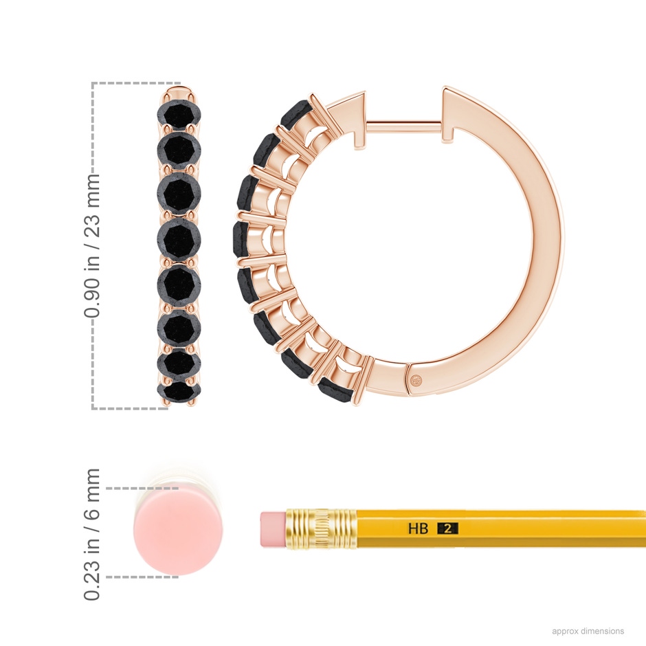 3.2mm A Airline-Set Black Diamond Hinged Hoop Earrings in Rose Gold ruler
