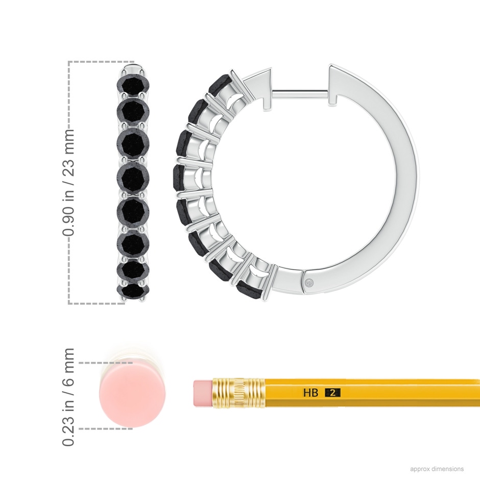 3.2mm A Airline-Set Black Diamond Hinged Hoop Earrings in White Gold ruler