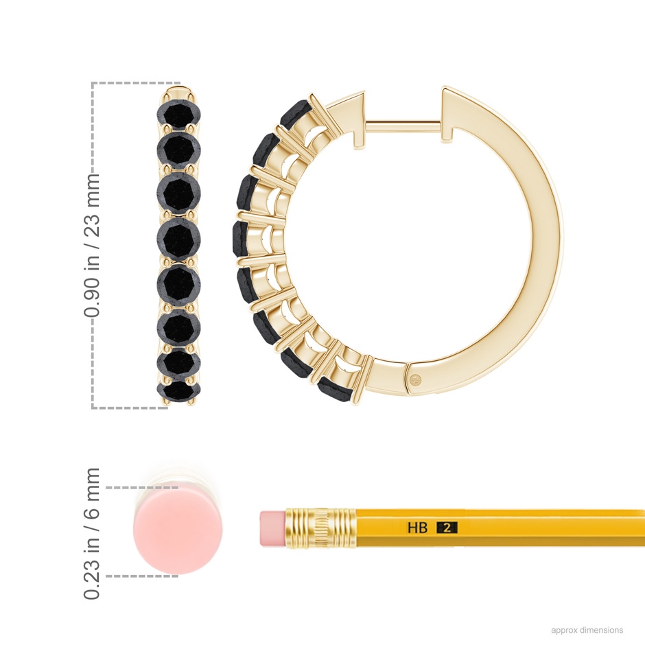 3.2mm A Airline-Set Black Diamond Hinged Hoop Earrings in Yellow Gold ruler