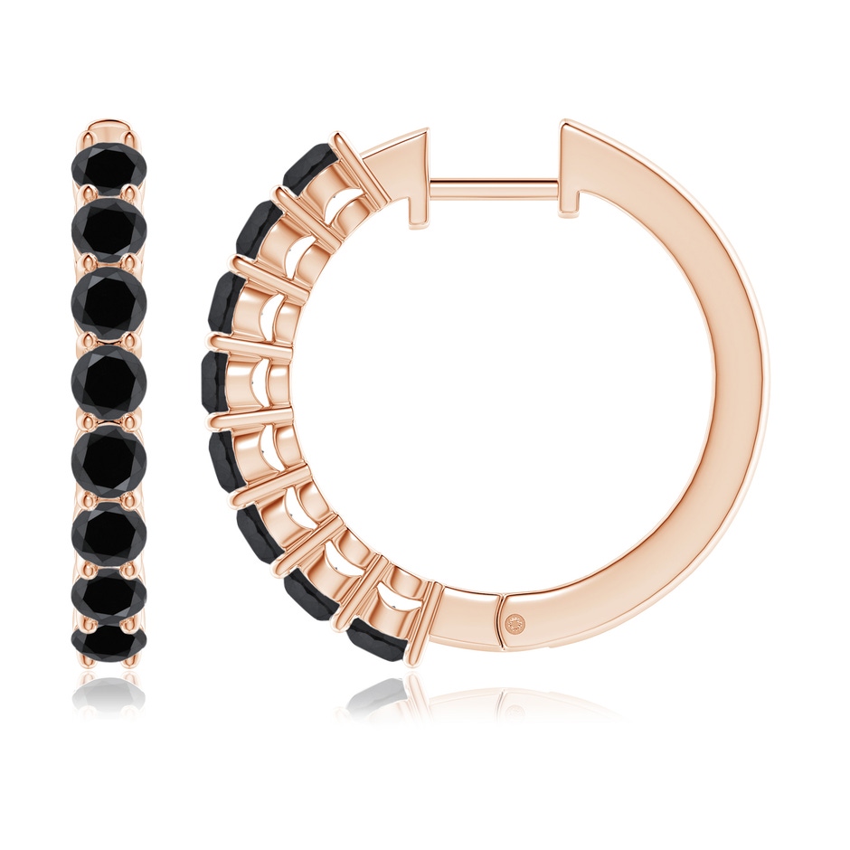 3.2mm AA Airline-Set Black Diamond Hinged Hoop Earrings in Rose Gold side-1
