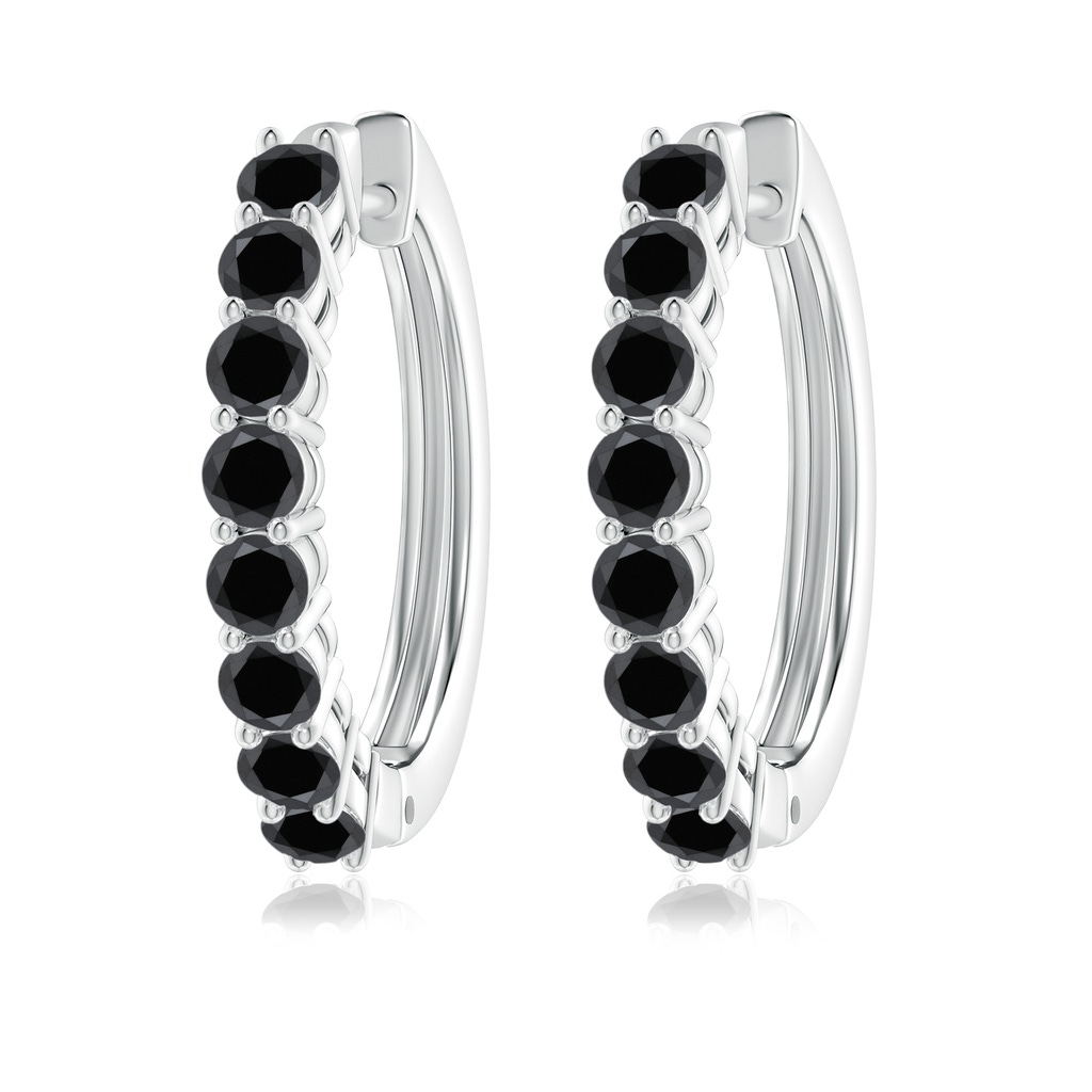 3.2mm AA Airline-Set Black Diamond Hinged Hoop Earrings in White Gold