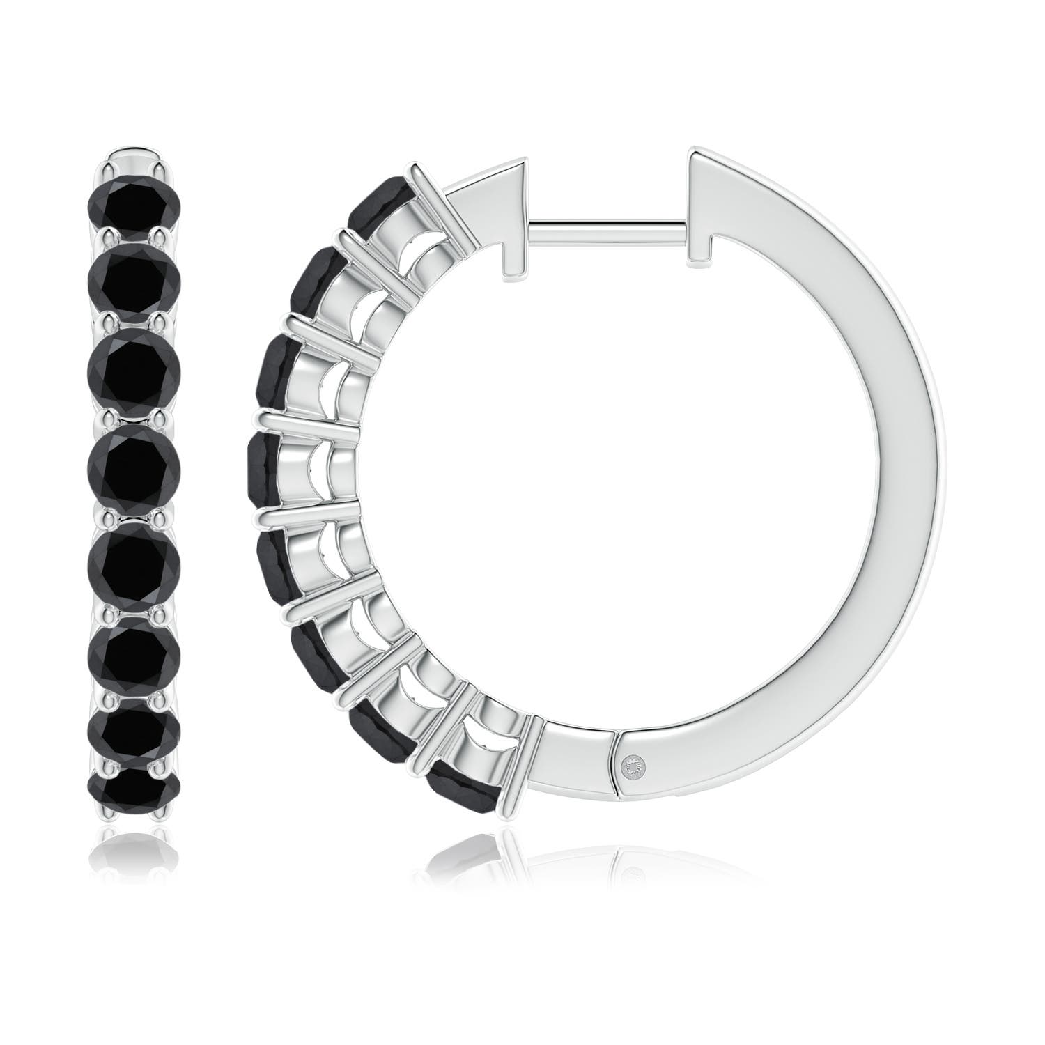 3.2mm AA Airline-Set Black Diamond Hinged Hoop Earrings in White Gold - side 2
