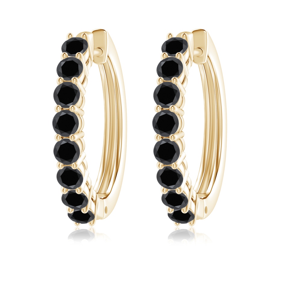 3.2mm AA Airline-Set Black Diamond Hinged Hoop Earrings in Yellow Gold 