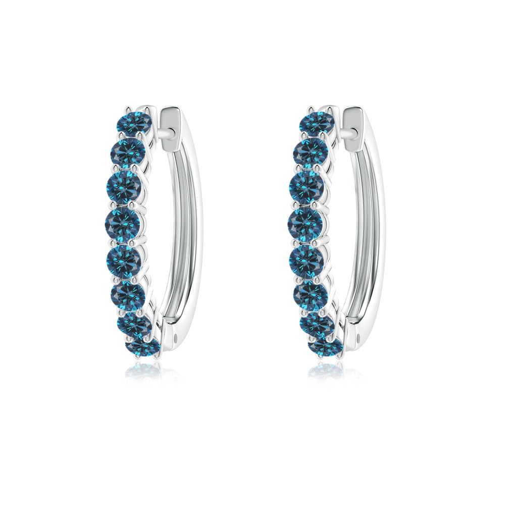 2.3mm AAA Airline-Set Blue Diamond Hinged Hoop Earrings in White Gold