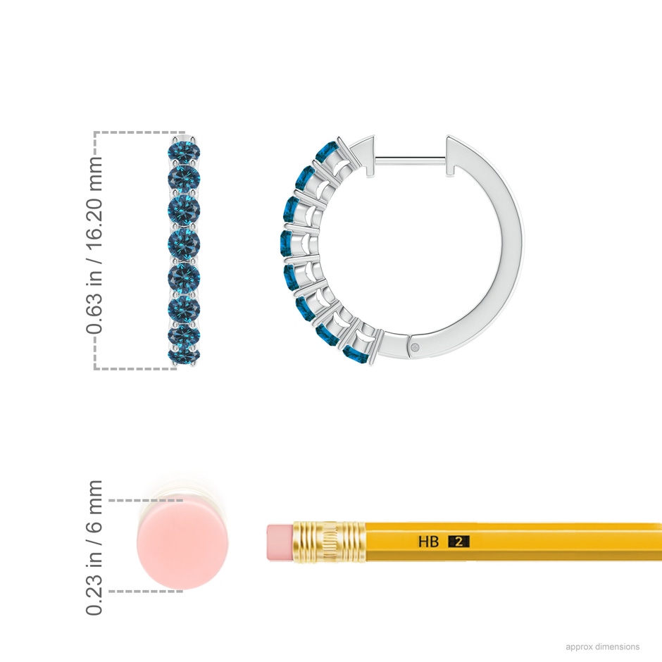 2.3mm AAA Airline-Set Blue Diamond Hinged Hoop Earrings in White Gold ruler