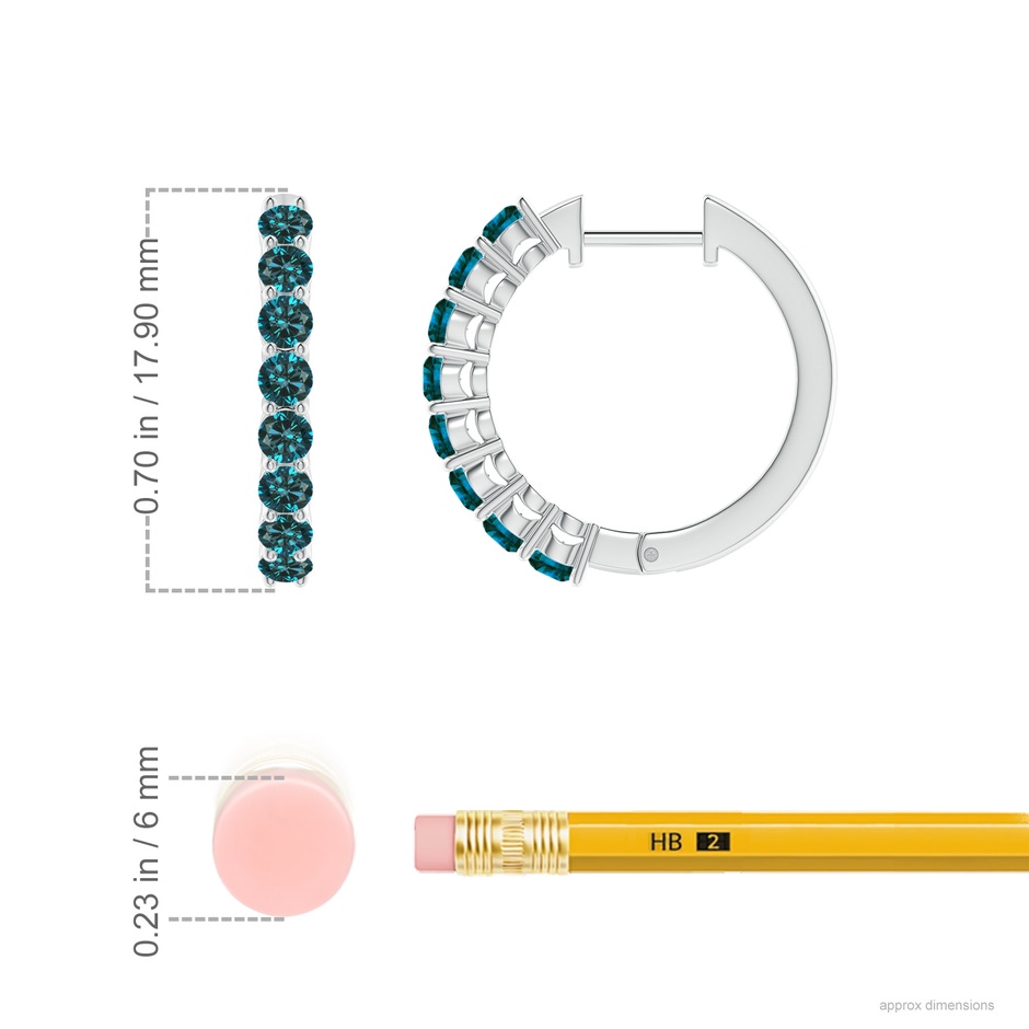 2.5mm AA Airline-Set Blue Diamond Hinged Hoop Earrings in White Gold ruler