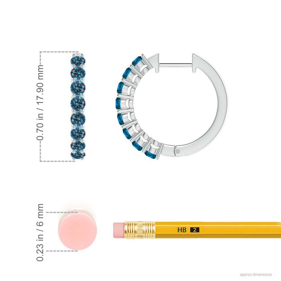 2.5mm AAA Airline-Set Blue Diamond Hinged Hoop Earrings in P950 Platinum ruler