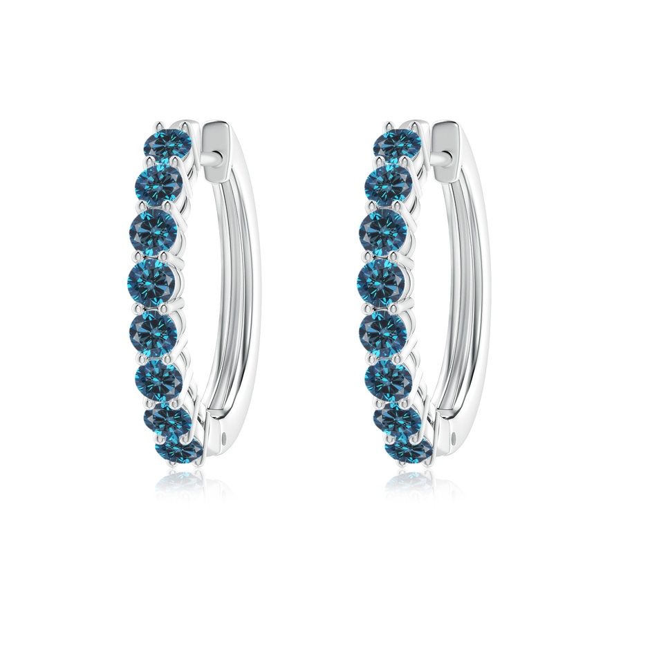 2.5mm AAA Airline-Set Blue Diamond Hinged Hoop Earrings in White Gold 