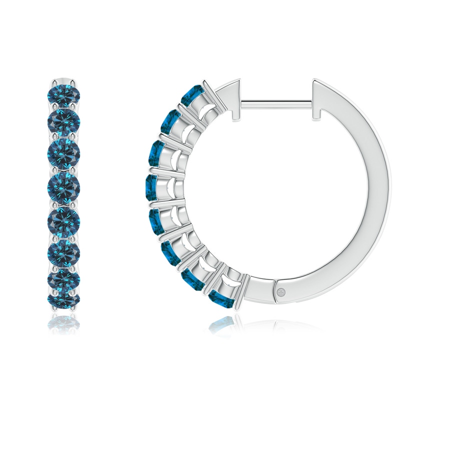 2.5mm AAA Airline-Set Blue Diamond Hinged Hoop Earrings in White Gold side-1