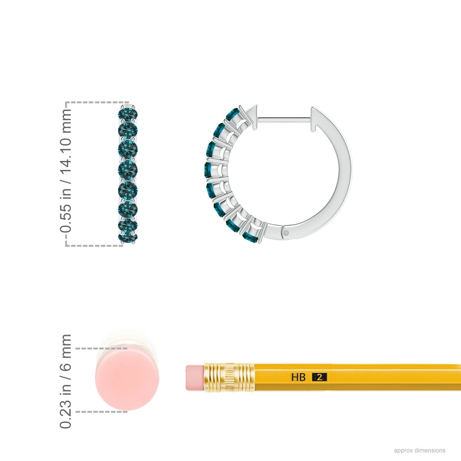 2mm AA Airline-Set Blue Diamond Hinged Hoop Earrings in White Gold ruler