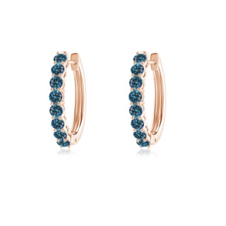 2mm AAA Airline-Set Blue Diamond Hinged Hoop Earrings in Rose Gold