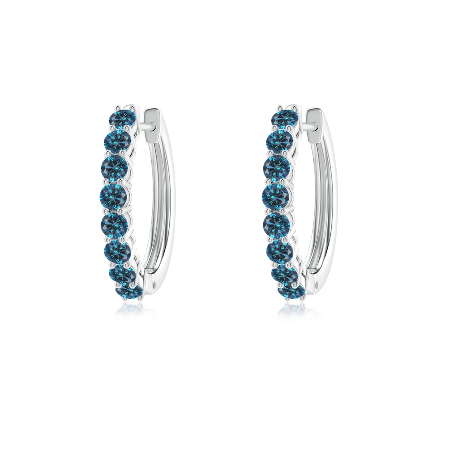 2mm AAA Airline-Set Blue Diamond Hinged Hoop Earrings in White Gold 