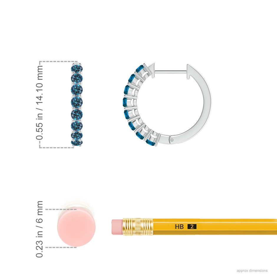 2mm AAA Airline-Set Blue Diamond Hinged Hoop Earrings in White Gold ruler