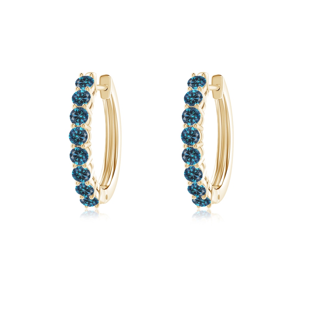 2mm AAA Airline-Set Blue Diamond Hinged Hoop Earrings in Yellow Gold