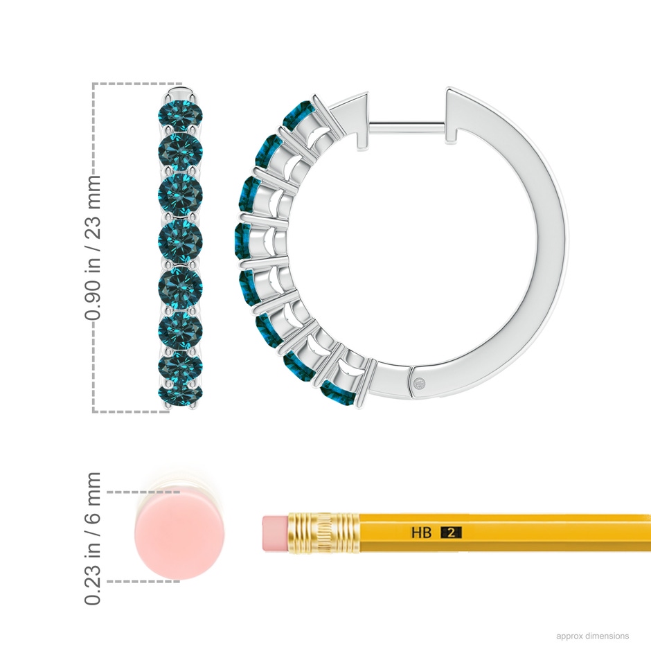 3.2mm AA Airline-Set Blue Diamond Hinged Hoop Earrings in P950 Platinum ruler